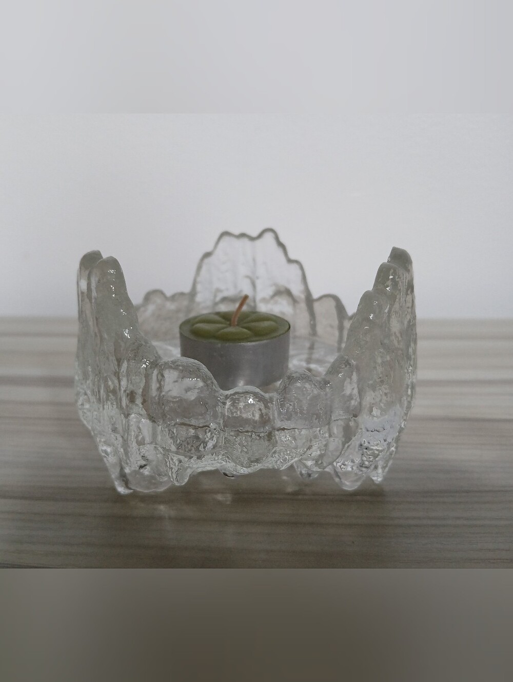 LE Smith Reversible Pillar/Taper Candle Holder Crystal ICE Glass Mid Century